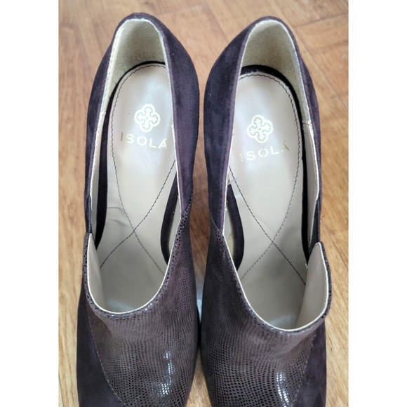 Isola Women’s Size 10 M Chunky Block High Heel Brown Suede Leather Sparkle Pumps - Picture 8 of 10